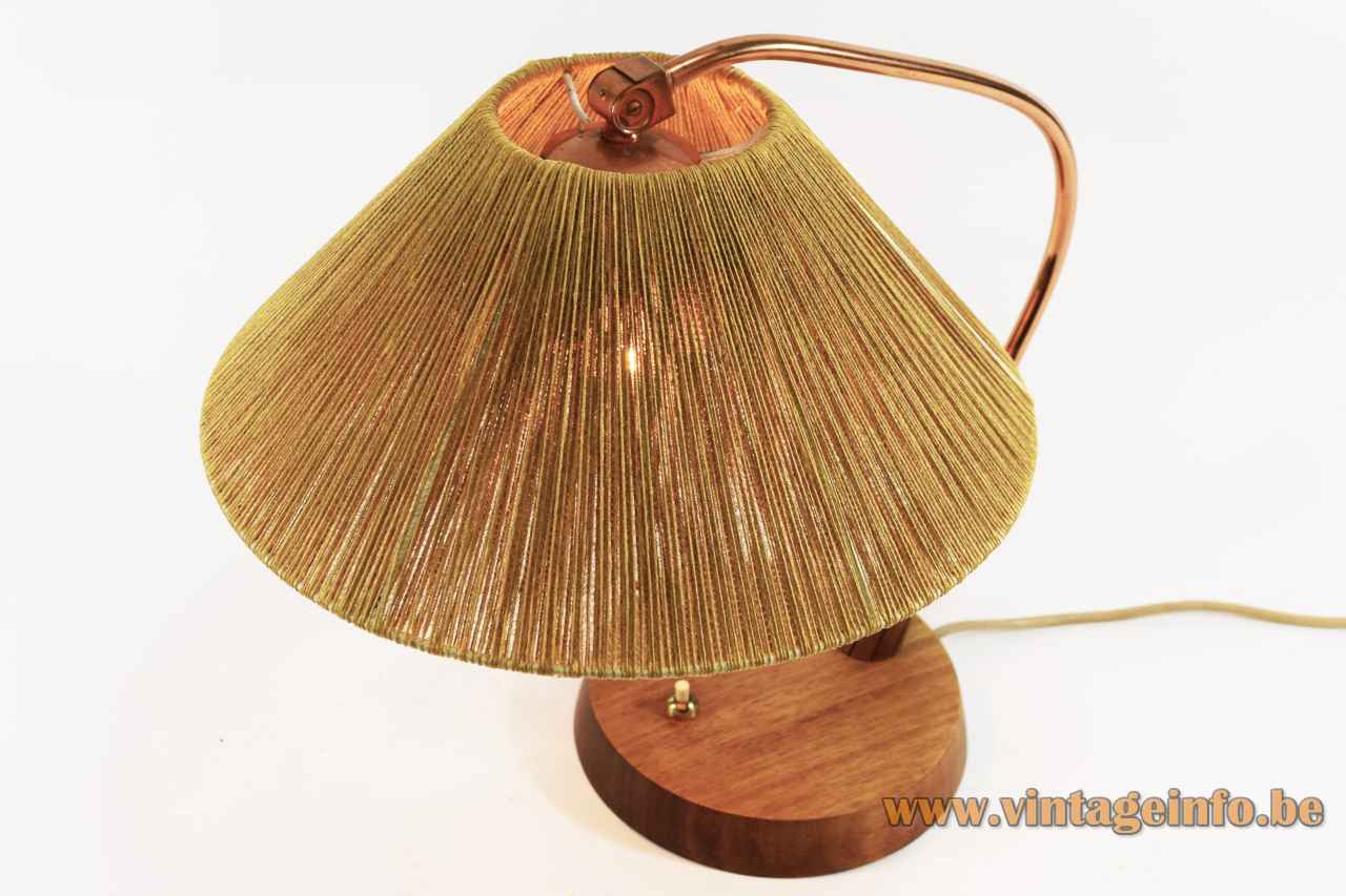 Temde Sisal desk lamp round wood base & rod copper tube conical cord rope lampshade 1950s 1960s 