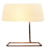 Temde white acrylic desk lamp rectangular chrome rod base white plastic frustum lampshade 1960s 1970s Germany