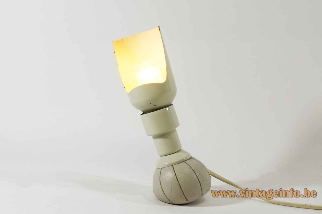 Arteluce table lamp 600 leatherette sack base white tubular lampshade design: Gino Sarfatti Italy 1960s 1970s