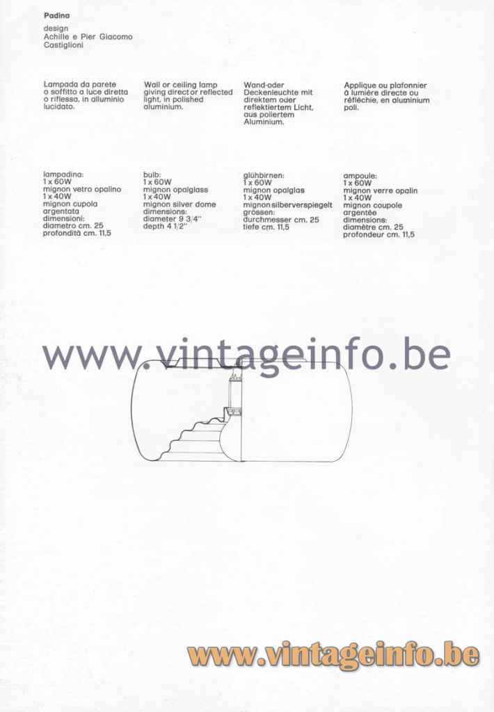 FLOS Padina Wall Or Ceiling Lamp - 1980 Catalogue Photo