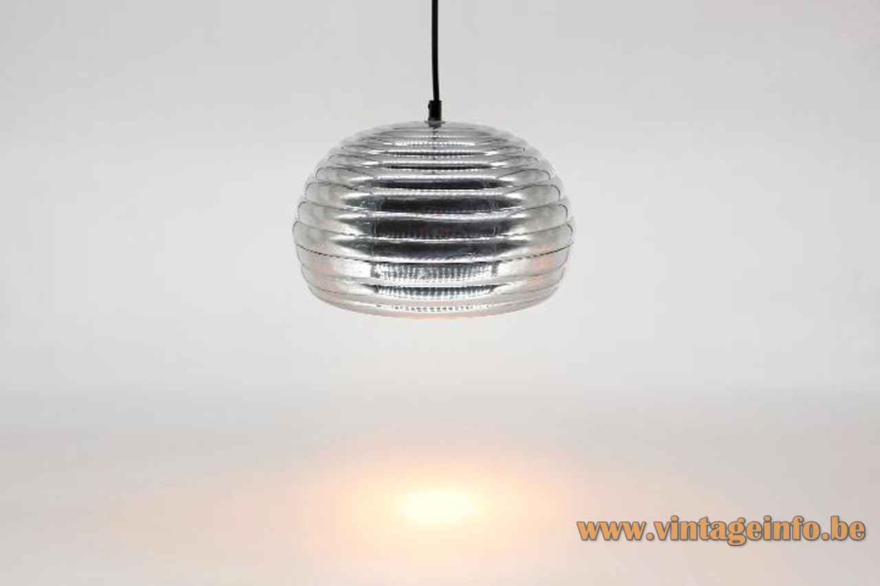 FLOS Splügen Bräu pendant lamp round & ribbed aluminium lampshade 1961 design: Achille & Pier Giacomo Castiglioni Italy 