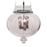 Glashütte Limburg droplet chandelier smoked glass lampshade chrome chain & parts 1970s design: Herbert Proft Germany