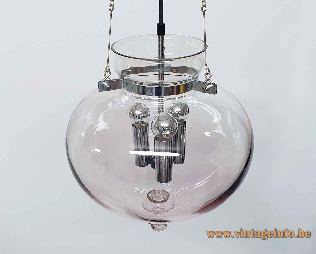 Glashütte Limburg droplet chandelier smoked glass lampshade chrome chain & parts 1970s design: Herbert Proft Germany