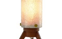 Jalest tripod table lamp teak base white opal acrylic tube lampshade brass screws 1950s 1960s France
