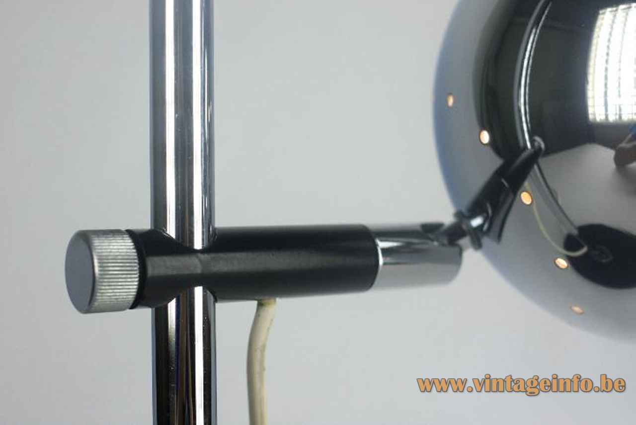 Staff eyeball desk lamp chrome & black plastic rod globe lampshade 1970s design: Arnold Berges Germany