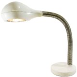 Temde Cobra table lamp round white metal base chrome gooseneck oval lampshade Model 32 Germany 1970s