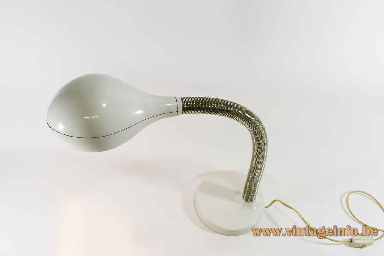 Temde Cobra table lamp round white metal base chrome gooseneck oval lampshade Model 32 Germany 1970s