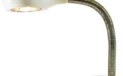 Temde Cobra table lamp round white metal base chrome gooseneck oval lampshade Model 32 Germany 1970s