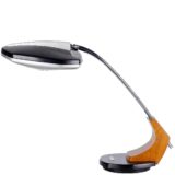 Fase Falux desk lamp black metal base wood & chrome rod glass & aluminium UFO lampshade 1970s Spain