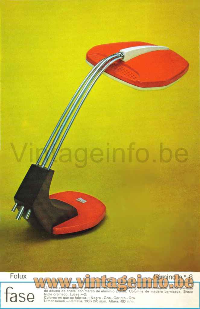 Fase Falux Desk Lamp - 1970s Design: Luis Pérez de la Oliva, Spain - 1974 Catalogue Picture