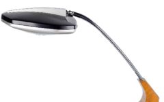Fase Falux desk lamp black metal base wood & chrome rod glass & aluminium UFO lampshade 1970s Spain