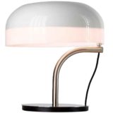 Giotto Stoppino Valenti desk lamp round flat chrome base & rod grey acrylic mushroom lampshade 1970s Italy