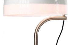 Giotto Stoppino Valenti desk lamp round flat chrome base & rod grey acrylic mushroom lampshade 1970s Italy