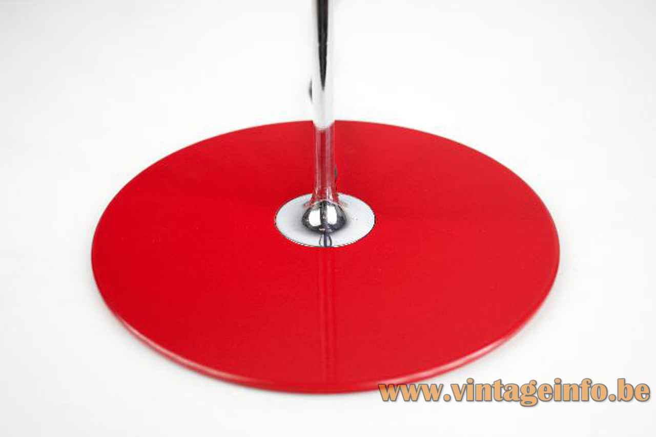 Joe Colombo Spider floor lamp red round flat base chrome rod 1965 design Oluce O-Luce Italy