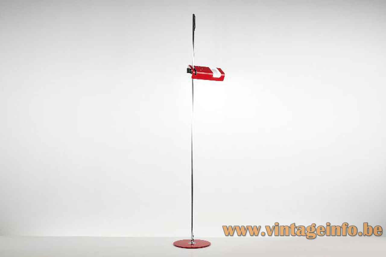 Joe Colombo Spider floor lamp round flat base chrome rod rectangular lampshade 1965 design Oluce Italy