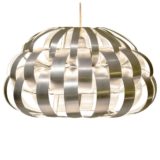 Max Sauze pumpkin pendant lamp aluminium curved metal slats lampshade 1970s France