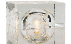 Peill + Putzler cube table lamp massive bubble glass base & lampshade 1970s Germany E14 socket 4 legs