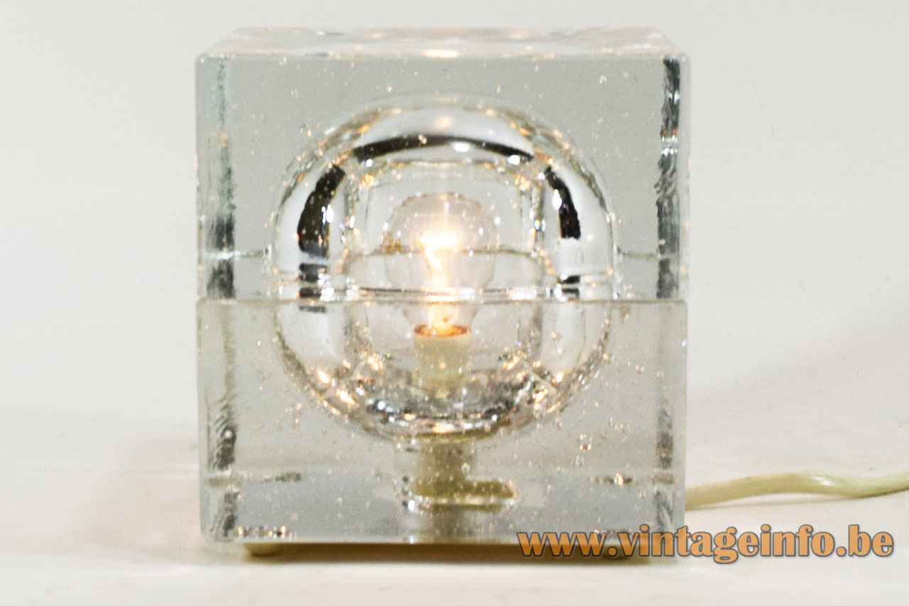 Peill + Putzler cube table lamp massive bubble glass base & lampshade 1970s Germany E14 socket 4 legs