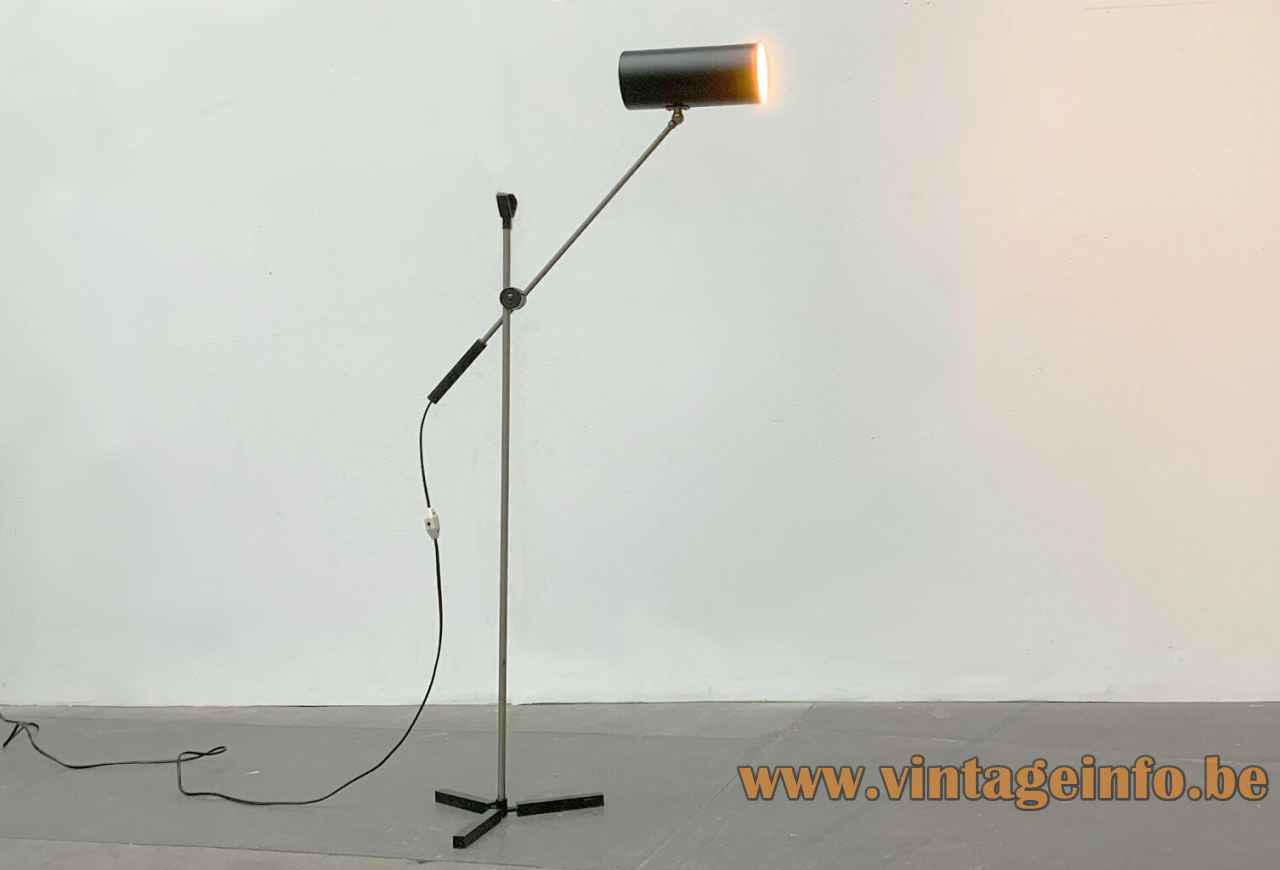 ANVIA floor lamp 8028 black tripod base nickel-plated rods tubular lampshade 1960s design: Jan Hoogervorst Netherlands