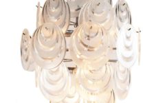 Aro Leuchte plastic discs chandelier clear acrylic oval slices lampshade chrome frame 1970s Germany Vistosi