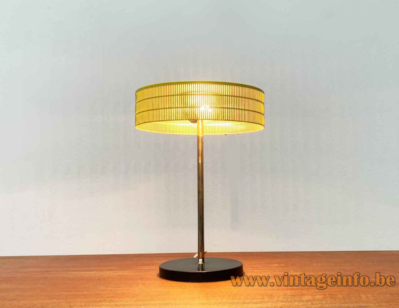 BuR mushroom desk lamp round metal base chrome rod elongated slots lampshade 1960s Bünte & Remmler Germany