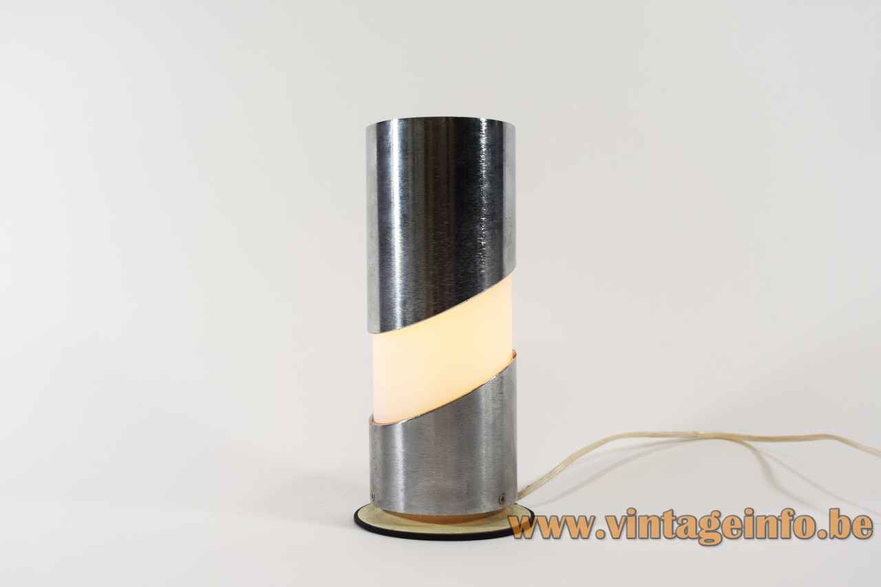 Imago DP tube table lamp round base stainless steel inox lampshade acrylic diffuser 1970s Milano Italy