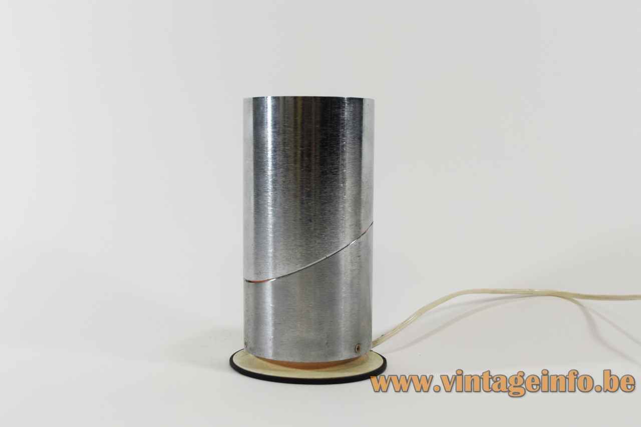 Imago DP tube table lamp round base stainless steel inox lampshade acrylic diffuser 1970s Italy closed