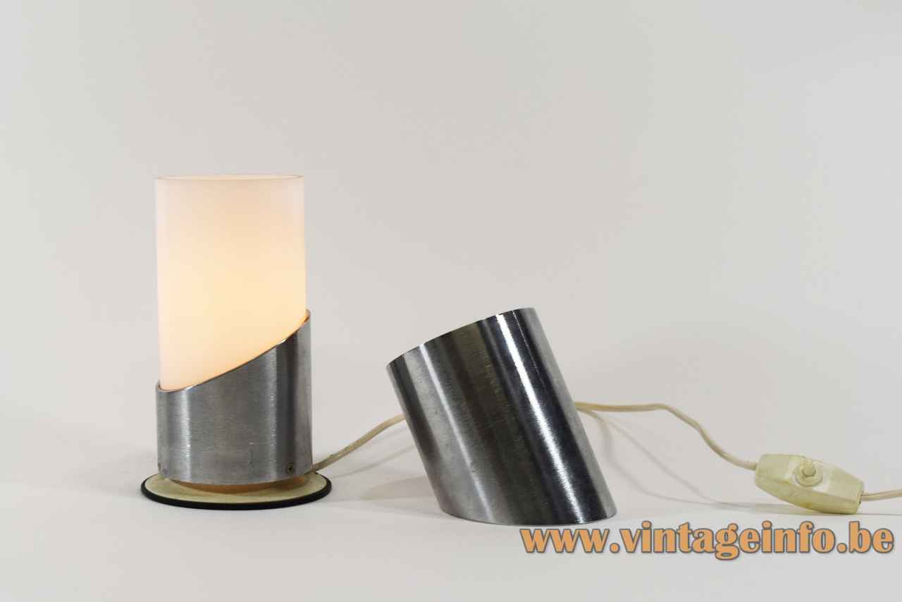 Imago DP tube table lamp round base stainless steel inox lampshade acrylic diffuser 1970s Italy parts