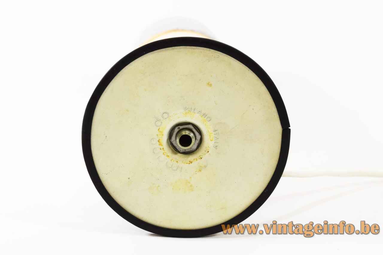 Imago DP tube table lamp round base bottom plate logo label 1970s Milano Italy