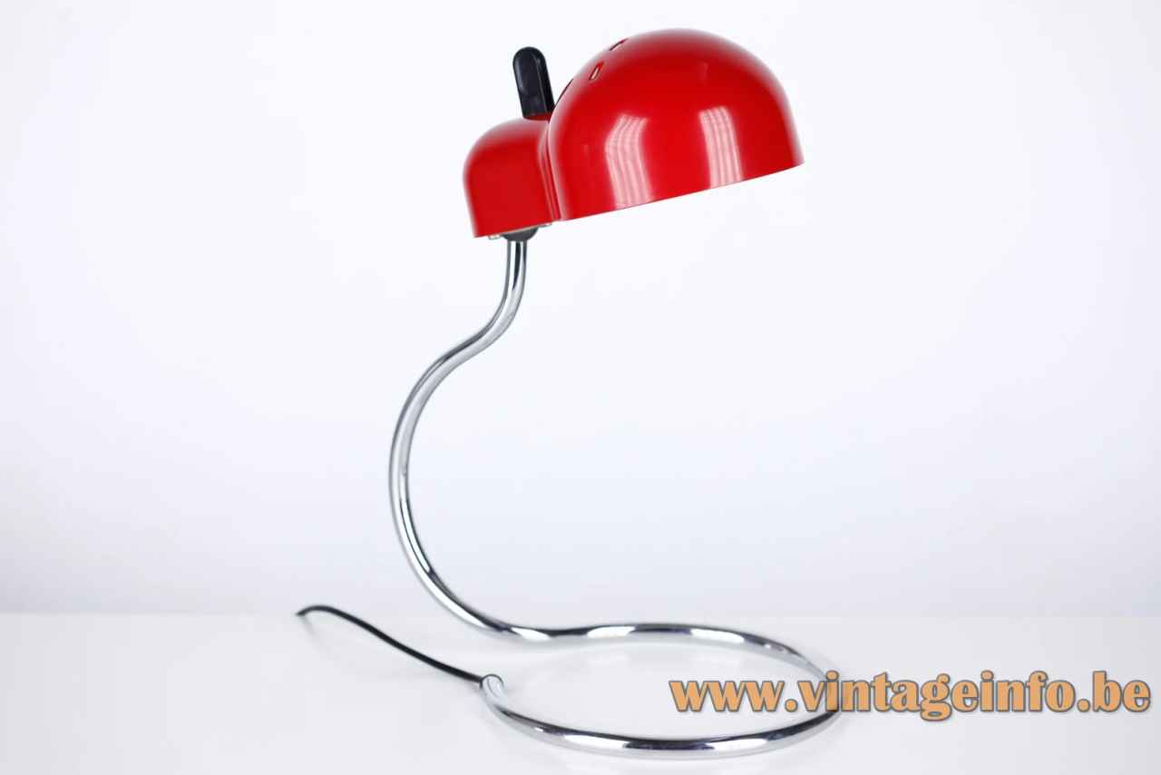 Joe Colombo Minitopo table lamp chrome ring tube base red lampshade 1970 design Stilnovo Tramo Spain 