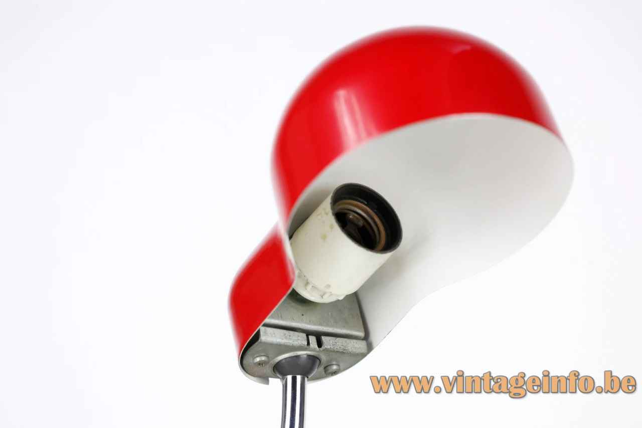 Joe Colombo Minitopo table lamp chrome ring tube base red lampshade 1970 design Stilnovo Tramo Spain 