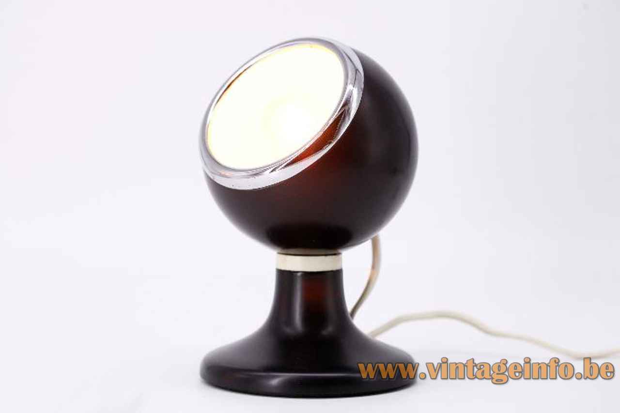 Luci magnetic globe table lamp black round metal base chrome sphere lampshade 1970s Italy Illuminazione