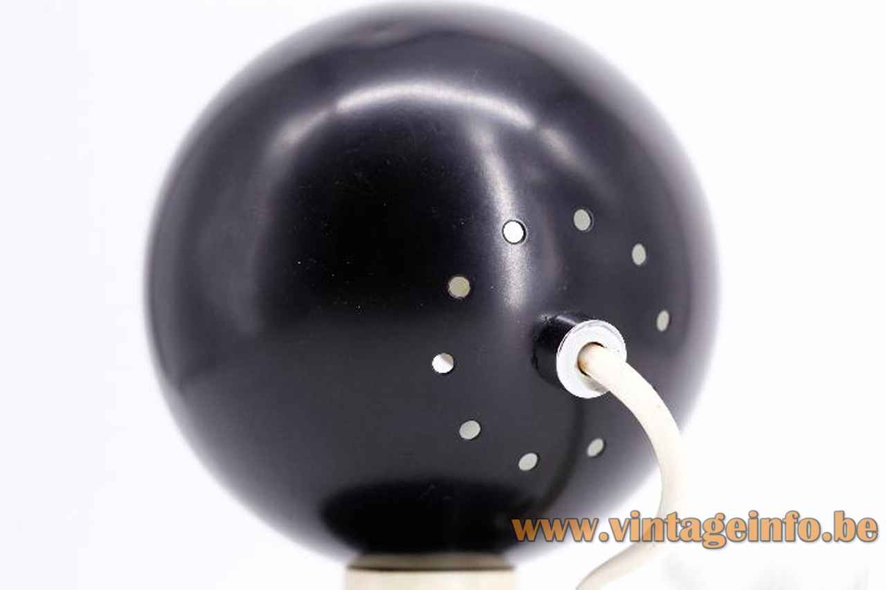 Luci magnetic globe table lamp black round metal base chrome sphere lampshade 1970s Italy Illuminazione back