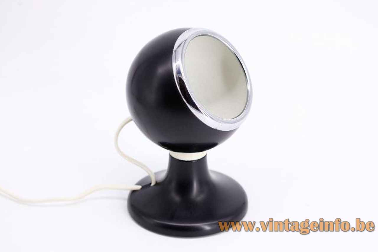 Luci magnetic globe table lamp black round metal base chrome sphere lampshade 1970s Italy Illuminazione