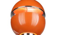 Massive orange globe pendant lamp 2 shells lampshade chrome reflector design: Klaus Hempel 1970s Germany Belgium