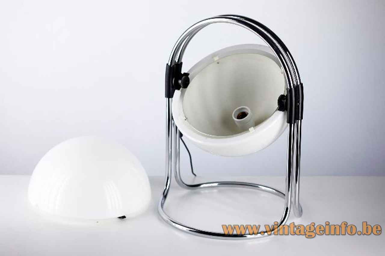 Metalarte coffee bean table lamp chrome rods base adjustable acrylic globe lampshade 1970 design: André Ricard