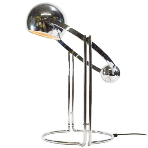 Pierre Soulié table lamp chrome ring base & rods globe counterweight lampshade 1960s 1970s Verre Lumière France