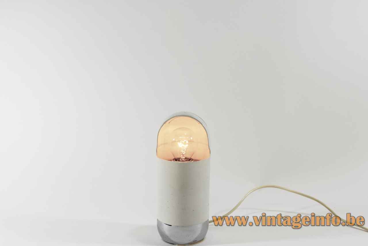 Reggiani table lamp 2294 round chrome base tubular balancing lampshade 1970s design: Martini Falconi Fois Italy