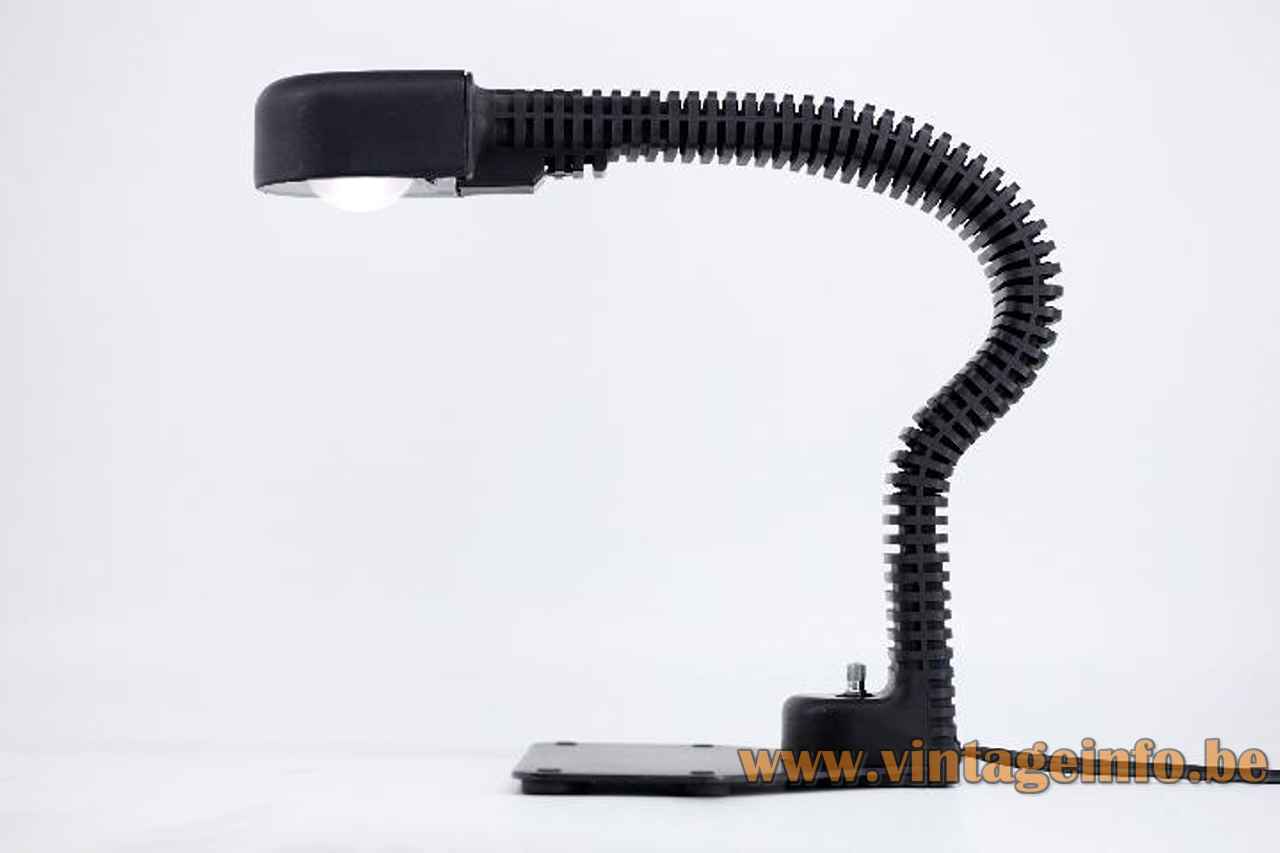 Staff Cobra desk lamp black flat base flexible gooseneck plastic lampshade design: Masayuki Kurokawa 1970s Japan
