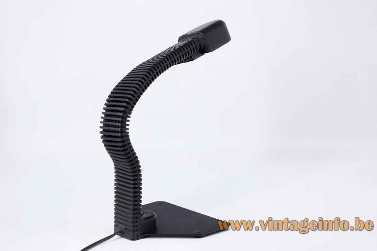 Staff Cobra desk lamp black flat base flexible gooseneck plastic lampshade design: Masayuki Kurokawa 1970s Japan