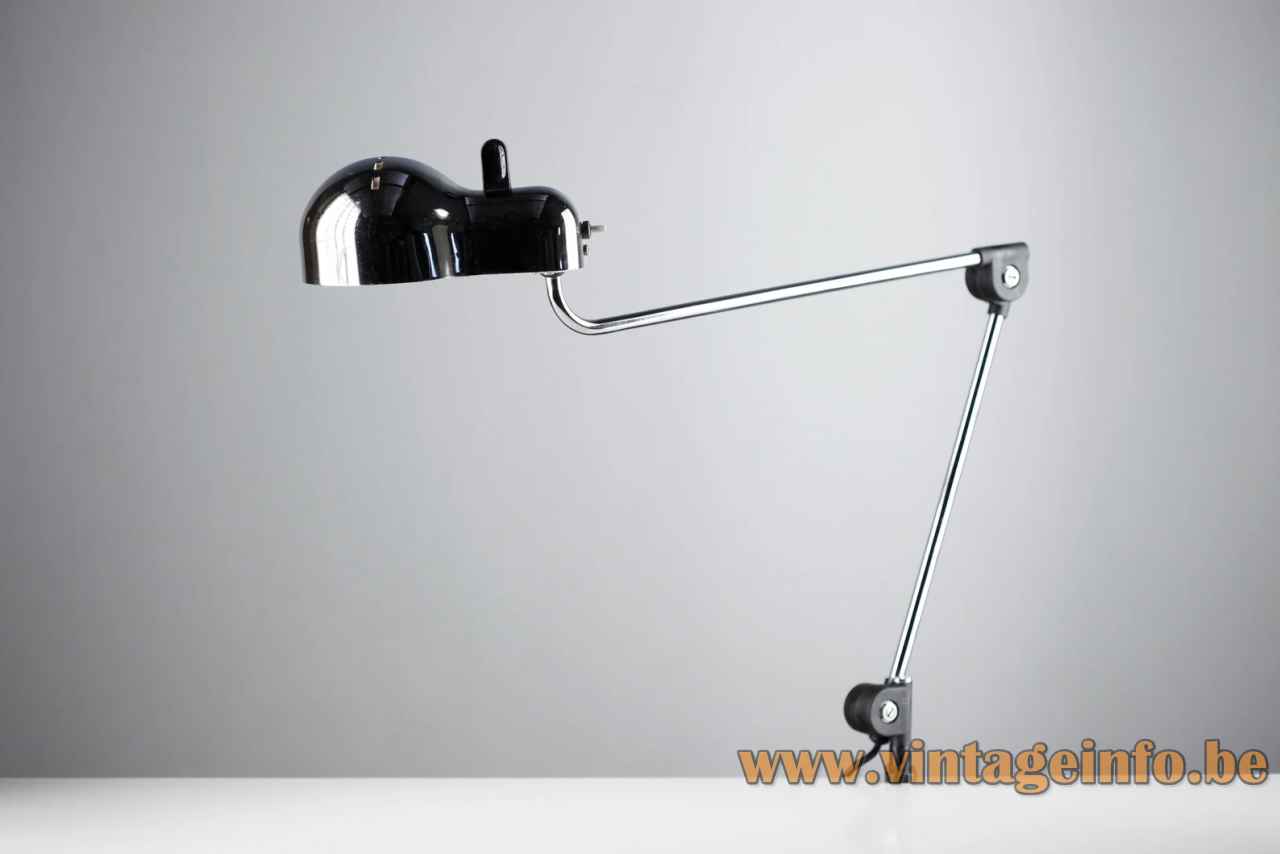 Stilnovo Topo clamp lamp adjustable chrome rods black plastic metal lampshade 1970 Design: Joe Colombo Italy