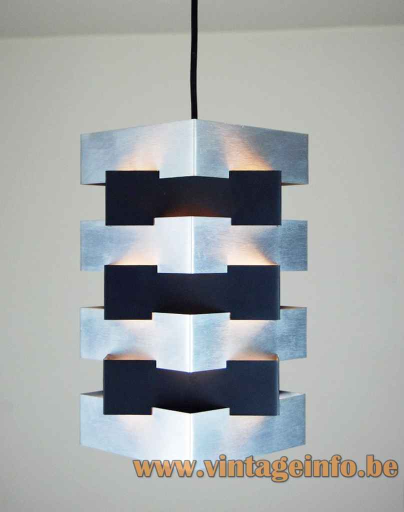 Fog & Mørup square slats pendant lamp stacked brushed aluminium lampshade 1960s 1970s Denmark Jo Hammerborg design