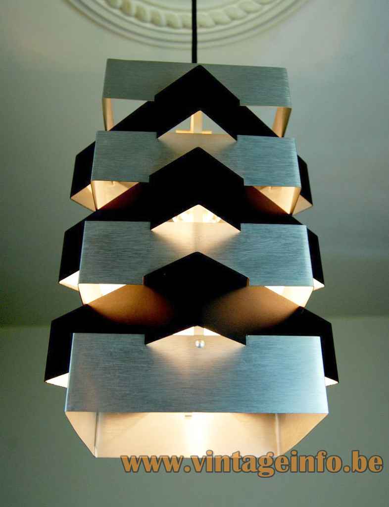 Fog & Mørup square slats pendant lamp stacked brushed aluminium lampshade 1960s 1970s Denmark Jo Hammerborg design