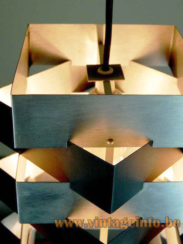 Fog & Mørup square slats pendant lamp stacked brushed aluminium lampshade 1960s 1970s Denmark top view