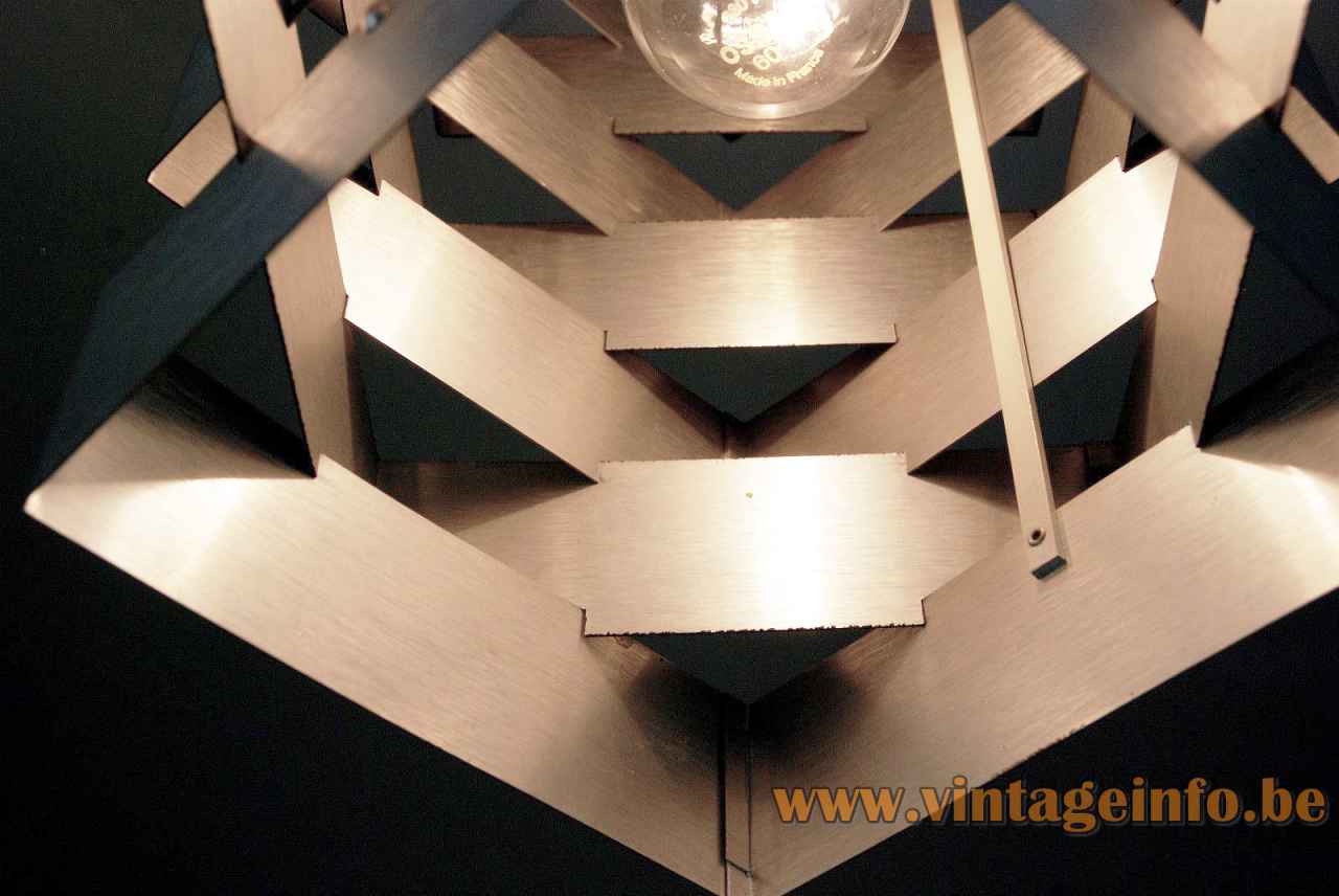 Fog & Mørup square slats pendant lamp stacked brushed aluminium lampshade 1960s 1970s Denmark inside view