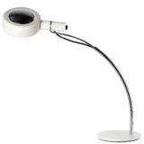 FontanaArte Salice desk lamp flat base curved chrome rod round lampshade 1970 design: Richard Carruthers Italy