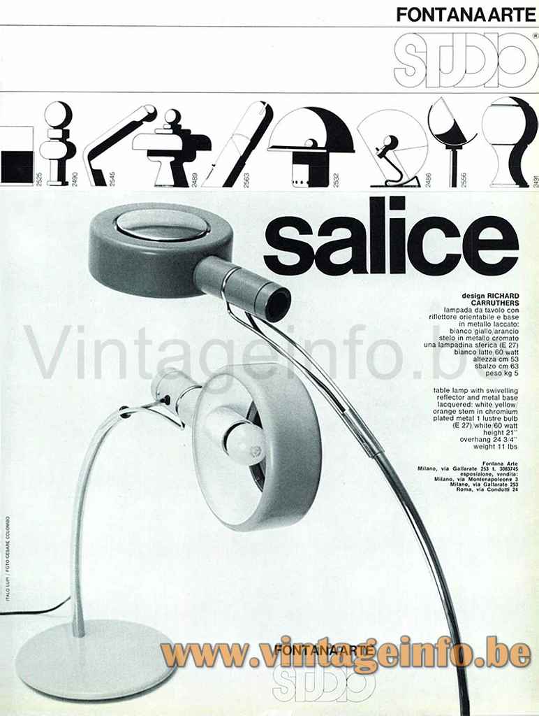 FontanaArte Salice Desk Lamp - 1971 Catalogue Picture - 1970 Design: Richard Carruthers, Italy