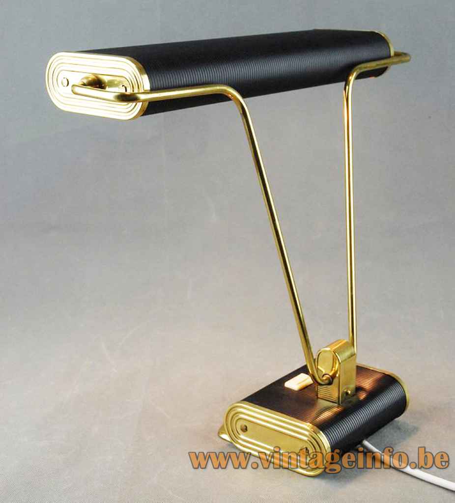 JUMO Model 71 desk lamp rounded & ribbed metal base 2 rods elongated lampshade Eileen Gray France