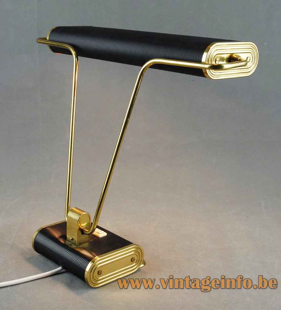 JUMO Model 71 desk lamp rounded & ribbed metal base 2 rods elongated lampshade Eileen Gray France