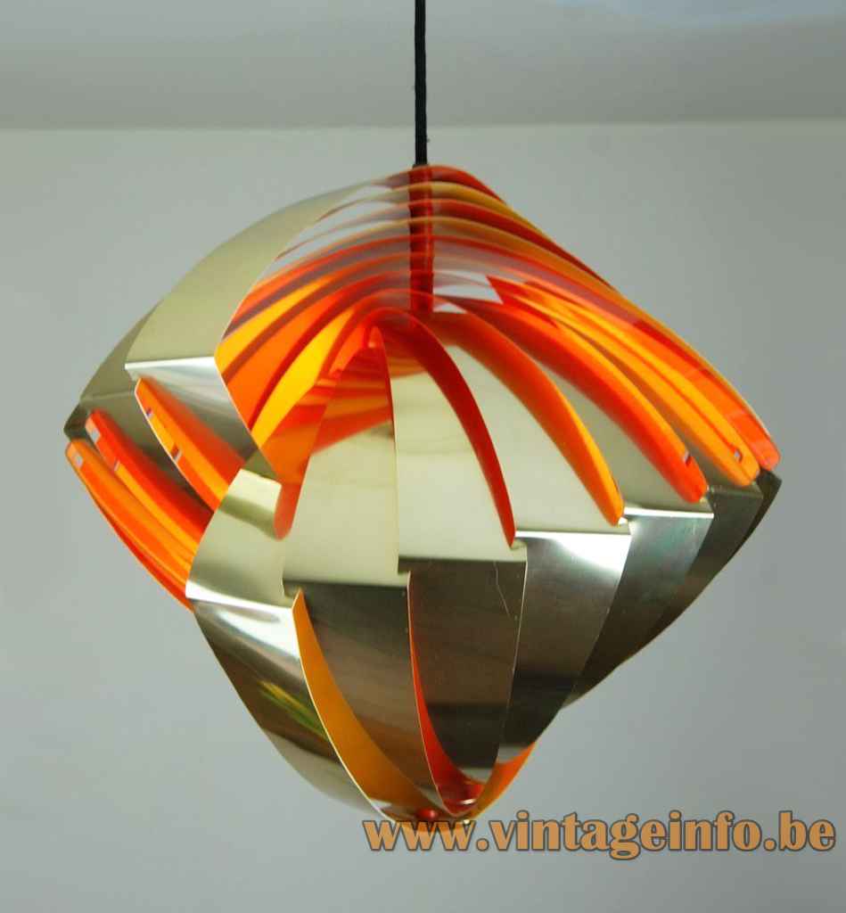 Lyfa Konkylie pendant lamp folded oval metal spiral slats lampshade 1964 design: Louis Weisdorf Denmark